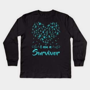 Cervical Cancer Awareness Butterfly Survivor Heart Kids Long Sleeve T-Shirt